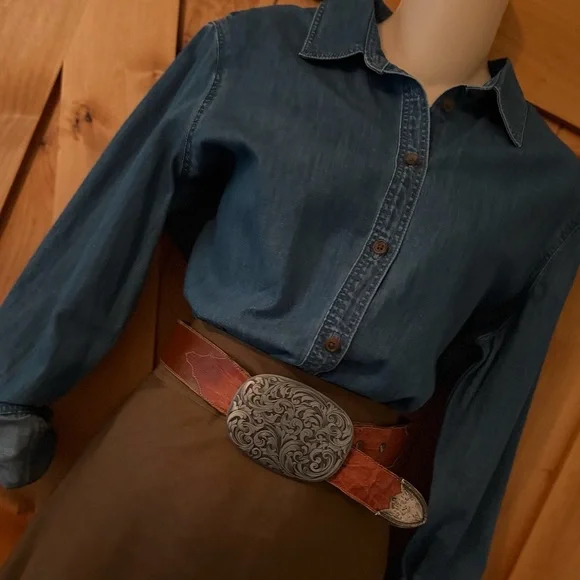 VTG Tony Lama Brown Leather & Lizard Western Belt with Silver Tip, Size 36 - Picture 10 of 13